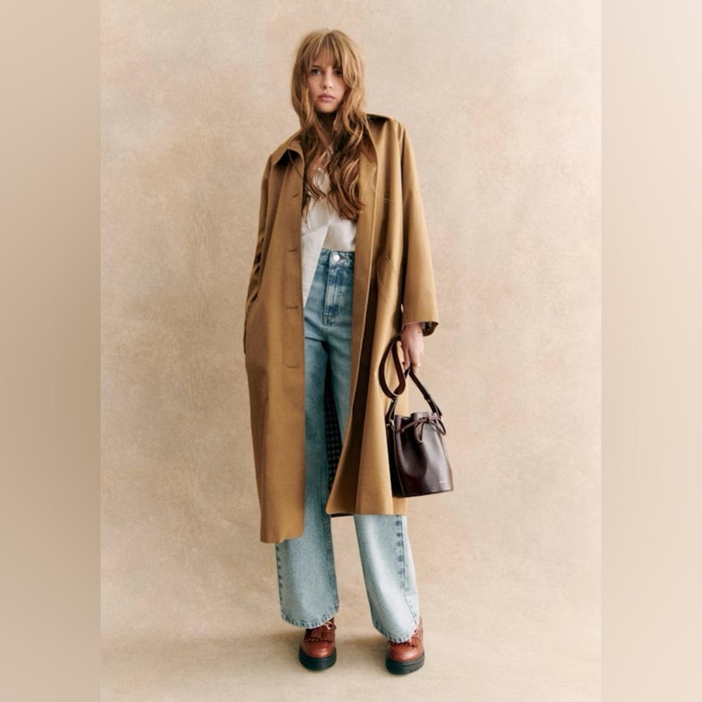 Sezane Camel Trench Coat with Relaxed Silhouette